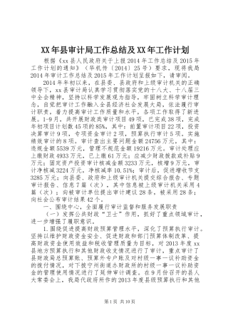 XX年县审计局工作总结及XX年工作计划