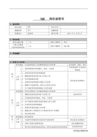 SQE岗位说明书