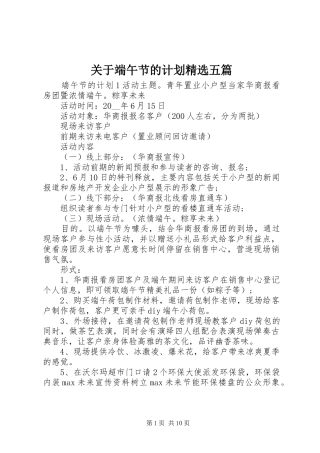 关于端午节的计划精选五篇