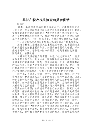 县长在税收执法检查动员会讲话