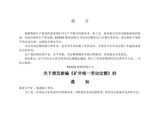 XXXX煤矿井劳动定额统一标准手册