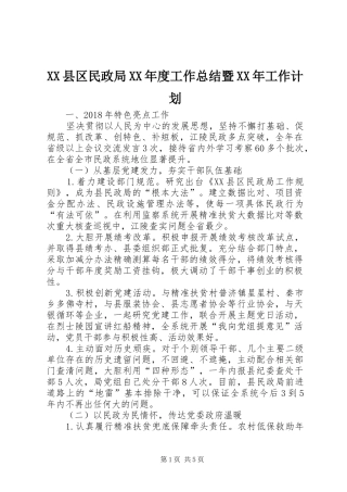 XX县区民政局XX年度工作总结暨XX年工作计划