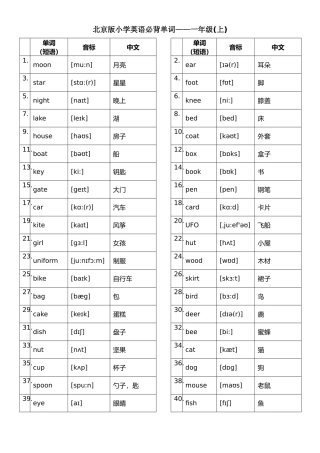 北京版小学英语1至6年级词汇(带音标)-英汉