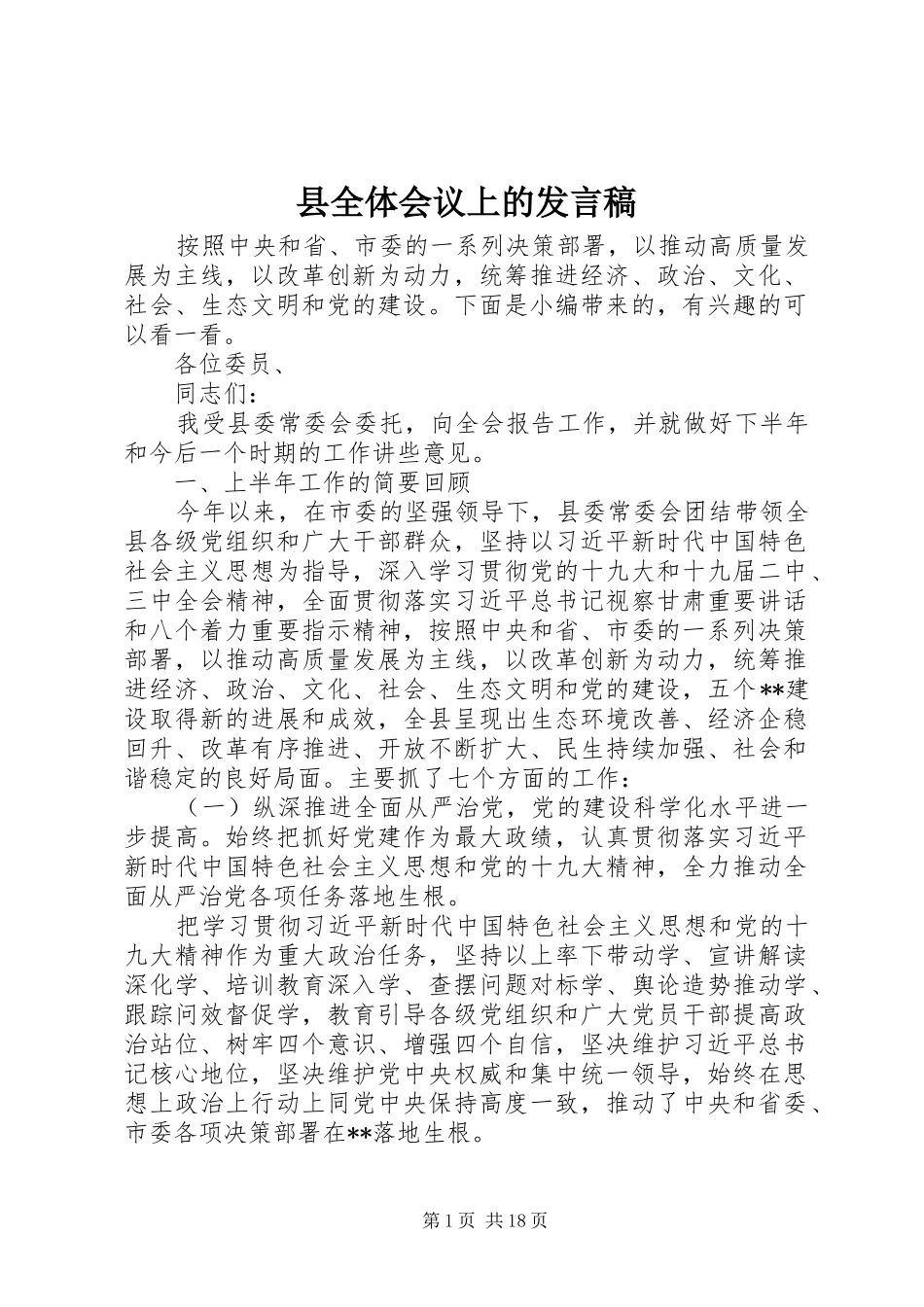 县全体会议上的发言稿_第1页