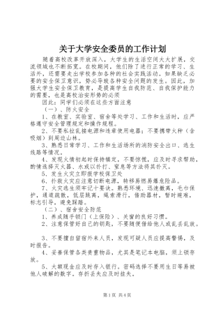 关于大学安全委员的工作计划
