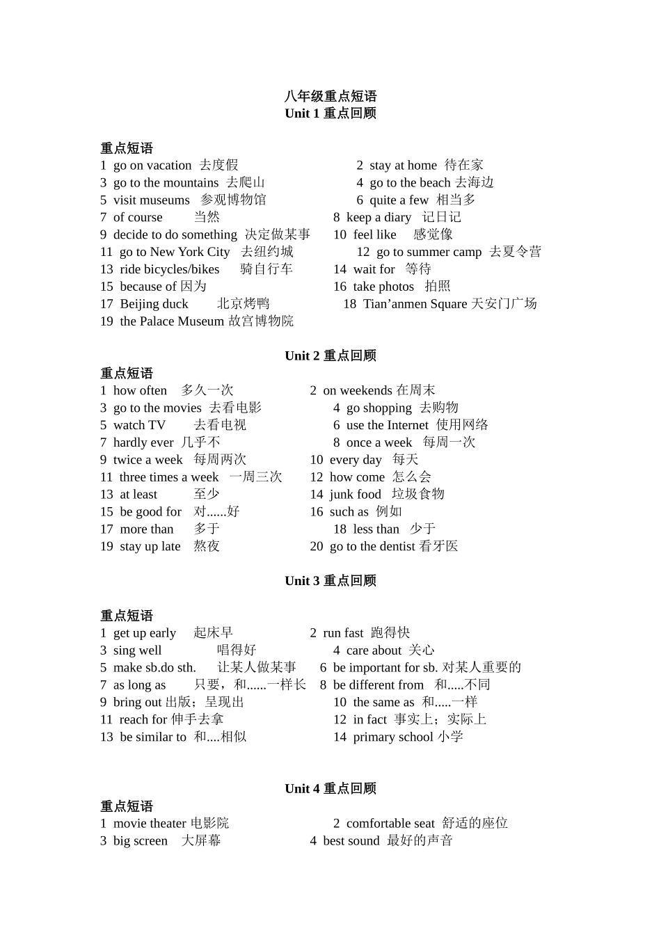 八年级上册英语短语_第1页
