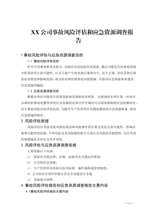 XX公司风险评估和应急资源调查模板