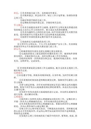 班干部职责分工明细
