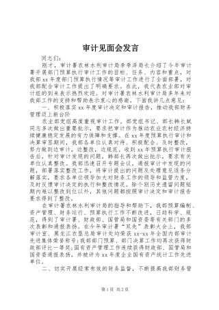 审计见面会发言
