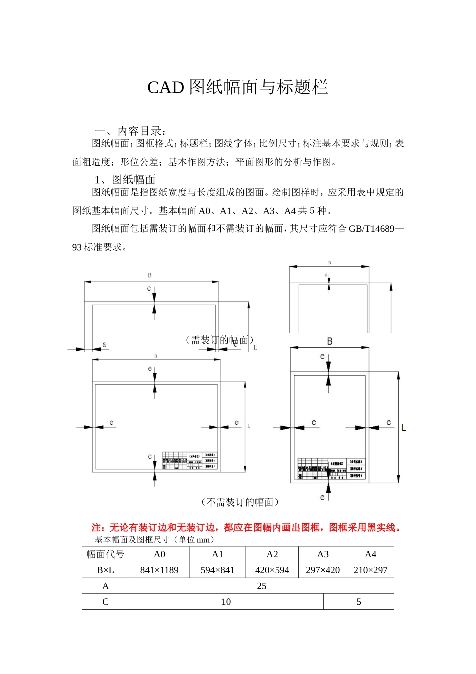 CAD制图的图幅尺寸和标题栏要求 (2)_第1页