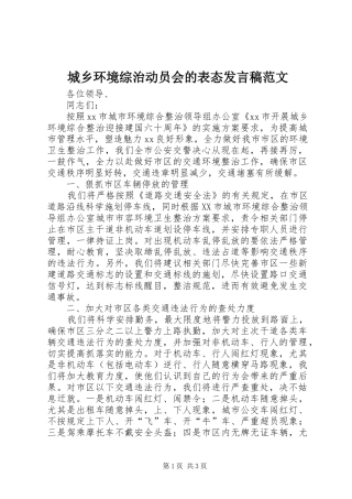 城乡环境综治动员会的表态发言稿范文