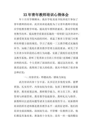 XX年青年教师培训心得体会