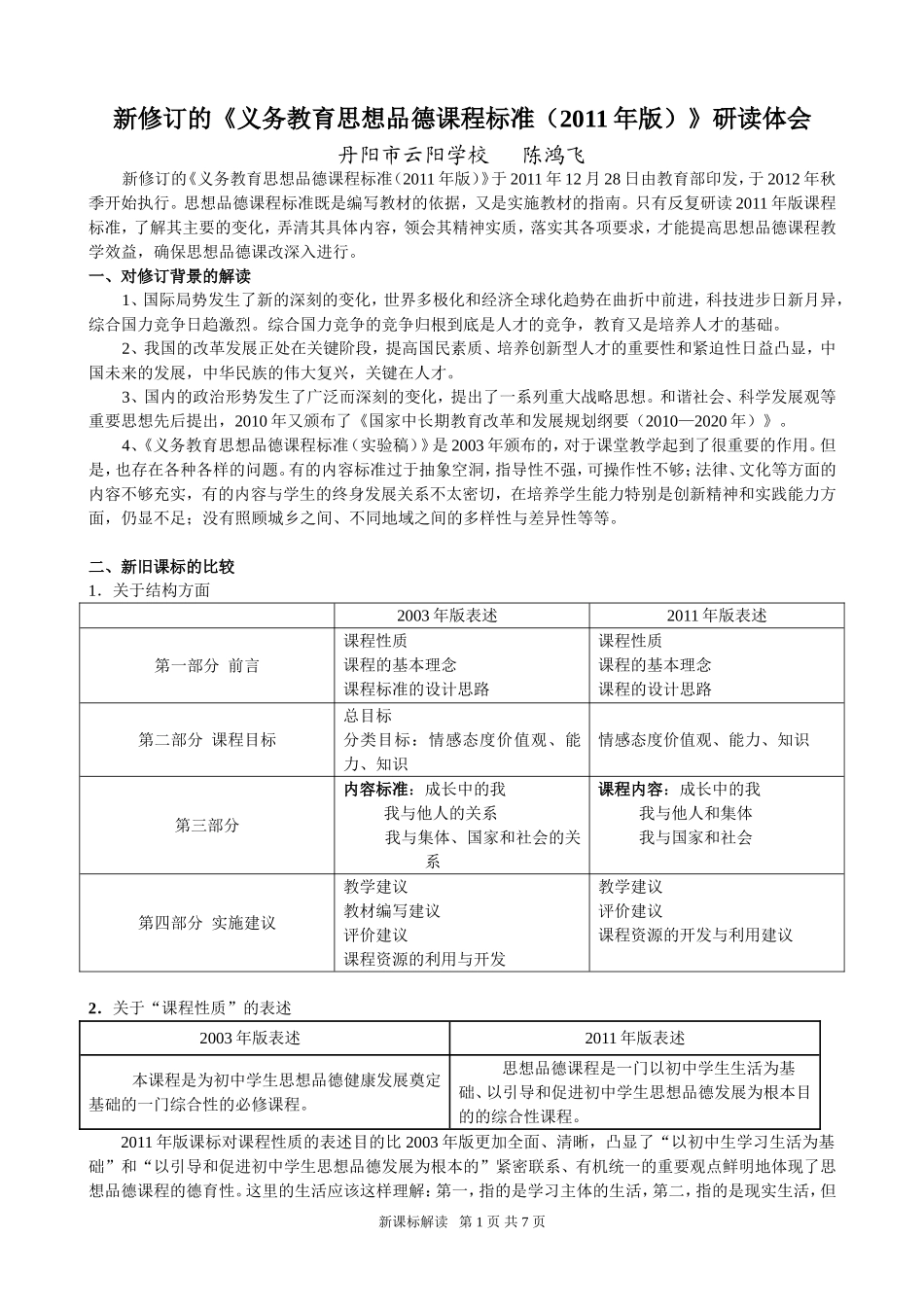 新修订的义务教育思想品德课程标准研读体会_第1页
