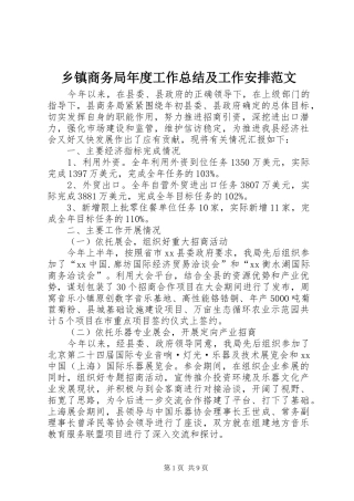 乡镇商务局年度工作总结及工作安排范文