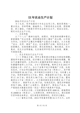 XX年农业生产计划