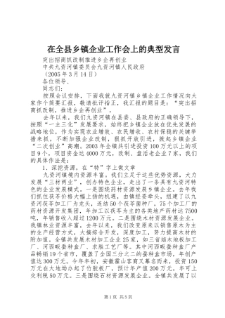 在全县乡镇企业工作会上的典型发言