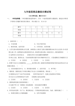 人教版九年级政治模拟试题