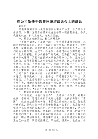 在公司新任干部集体廉洁谈话会上的讲话