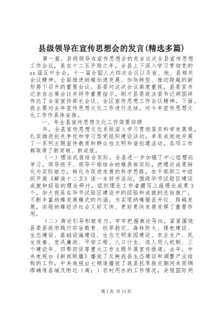 县级领导在宣传思想会的发言(精选多篇)