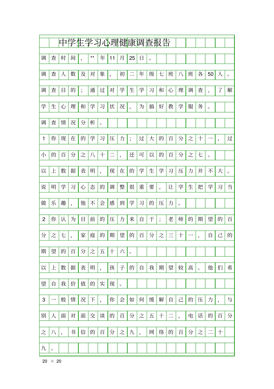 中学生学习心理健康调查报告精品工作报告_第1页