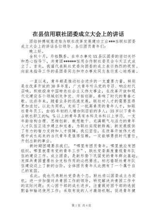 在县信用联社团委成立大会上的讲话