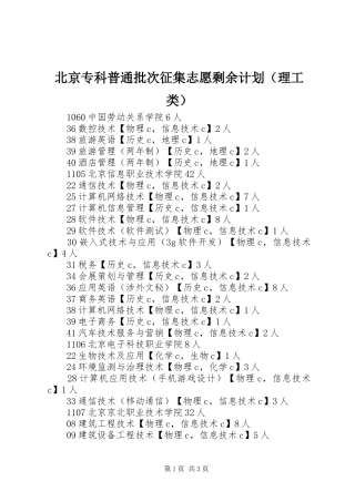 北京专科普通批次征集志愿剩余计划（理工类）