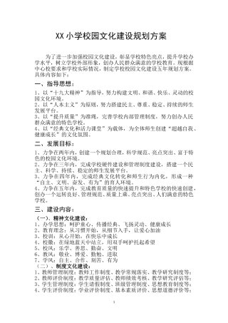 XX小学校园文化建设规划方案
