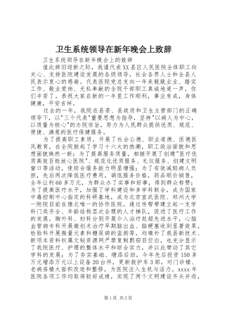 卫生系统领导在新年晚会上致辞