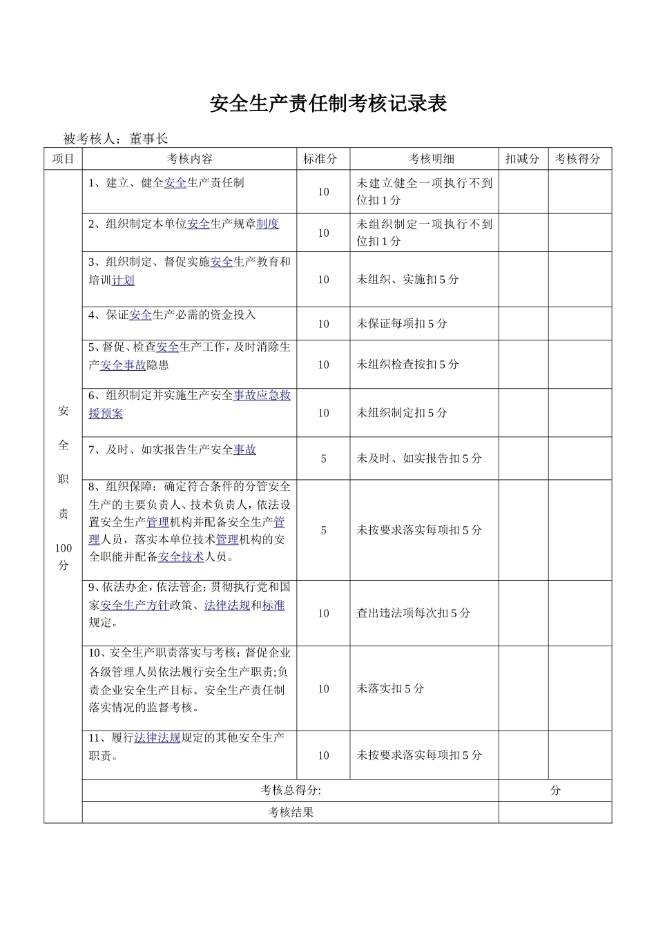 安全生产责任制考核记录_第1页