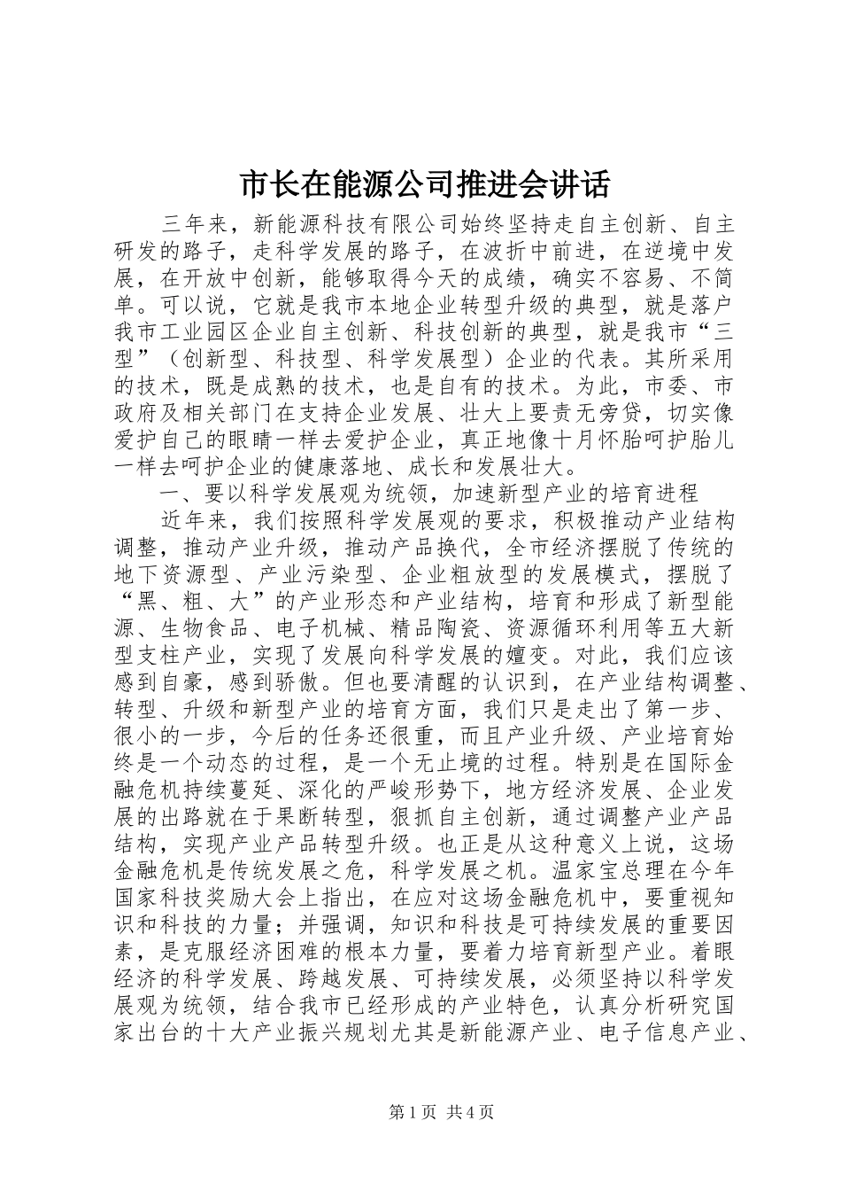 市长在能源公司推进会讲话_第1页
