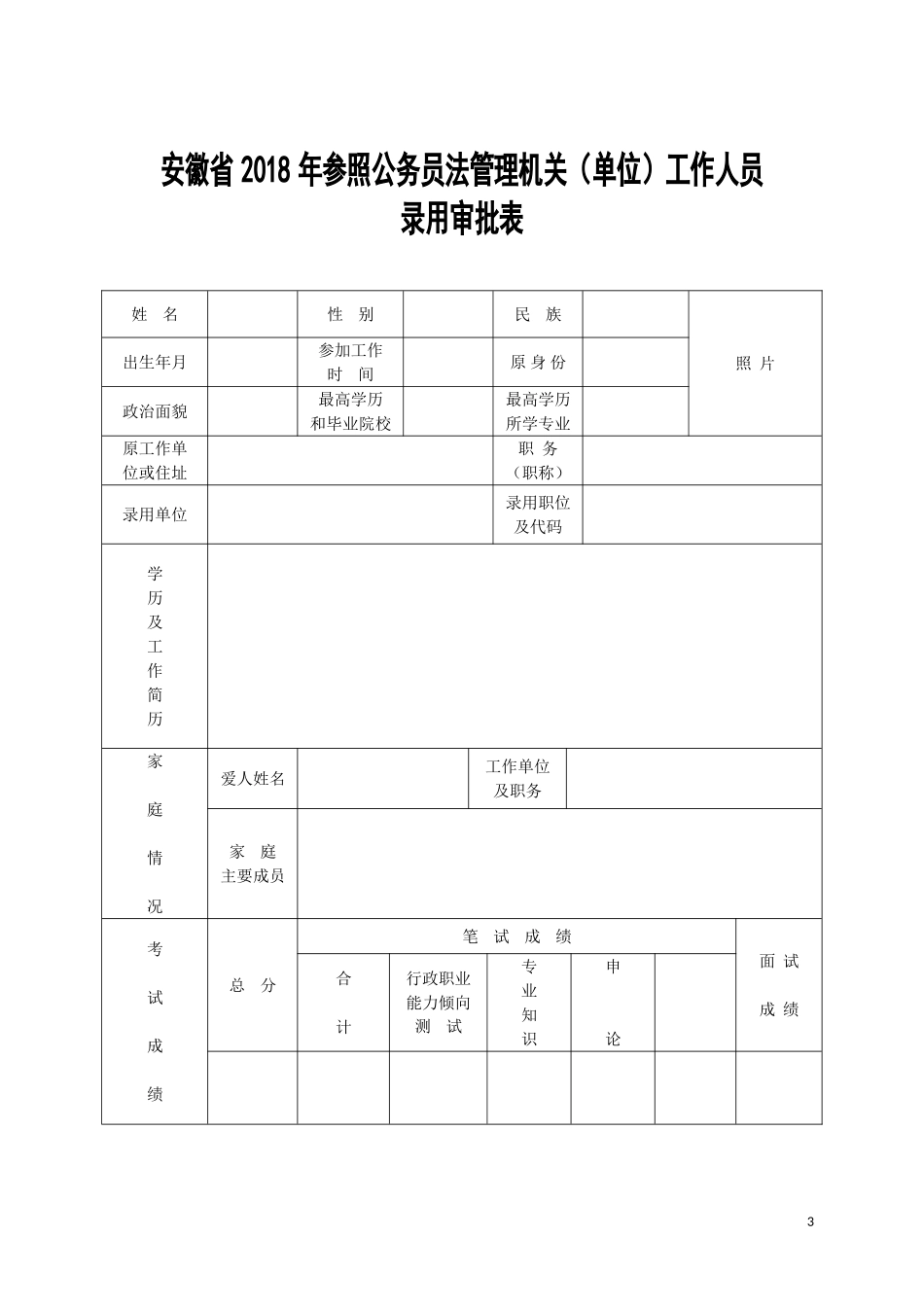 安徽2018年公务员录用审批表_第3页