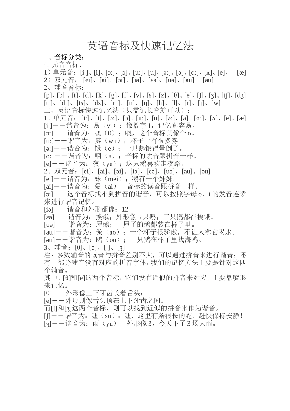 英语音标及快速记忆法_第1页