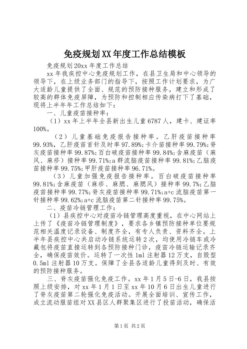 免疫规划XX年度工作总结模板_第1页