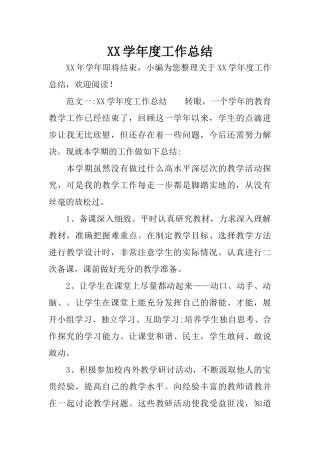 XX学年度工作总结
