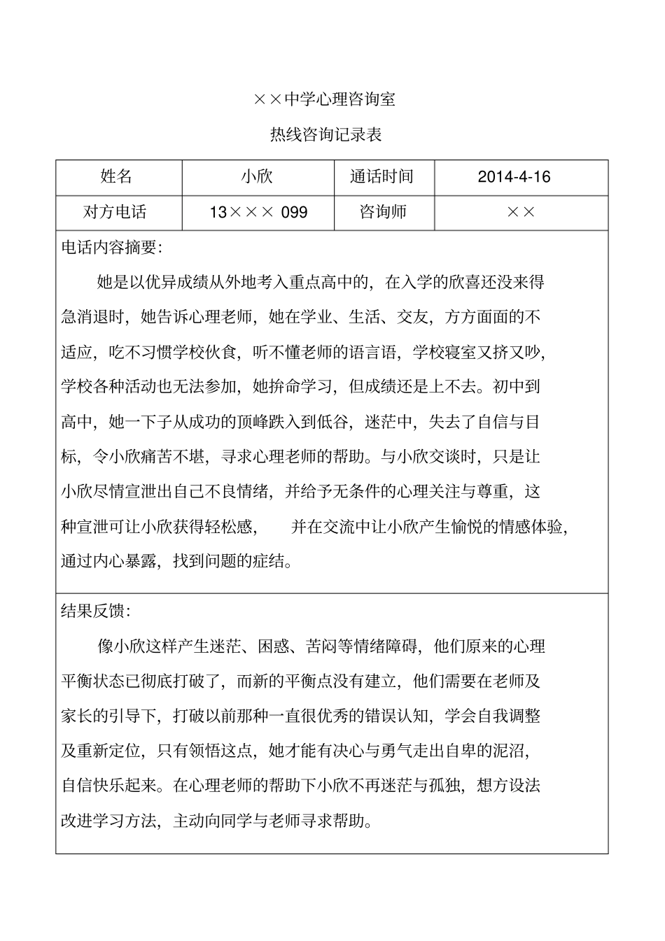 中学生心理热线咨询记录表_第2页