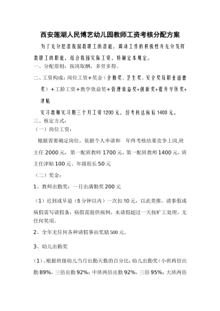 博艺幼儿园教师工资考核分配方案
