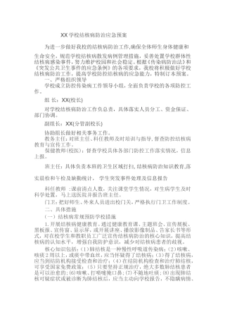 XX学校结核病防治应急预案