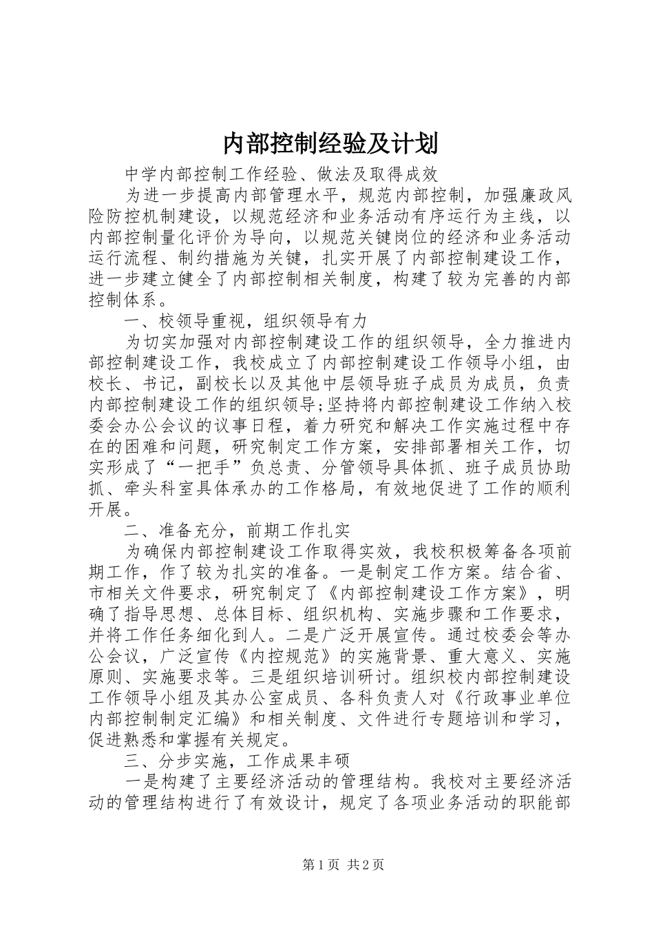 内部控制经验及计划_第1页