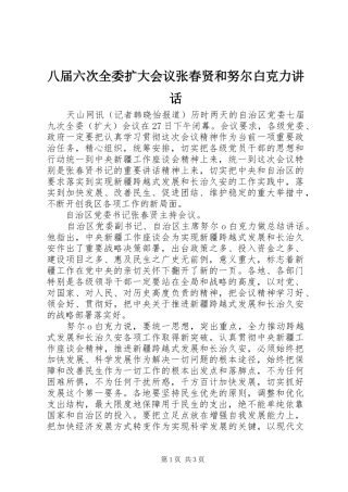 八届六次全委扩大会议张春贤和努尔白克力讲话