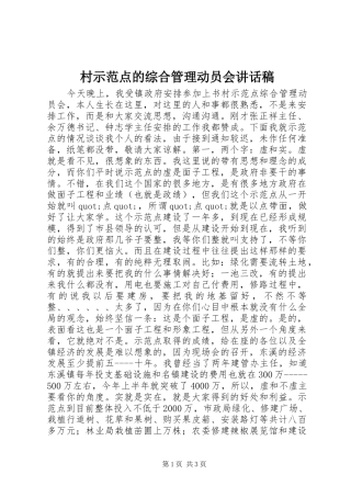 村示范点的综合管理动员会讲话稿