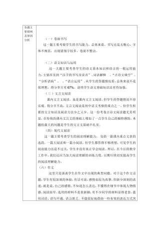 八年级语文试卷分析和意见反馈表