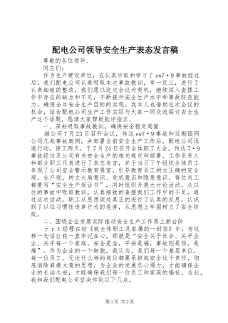 配电公司领导安全生产表态发言稿