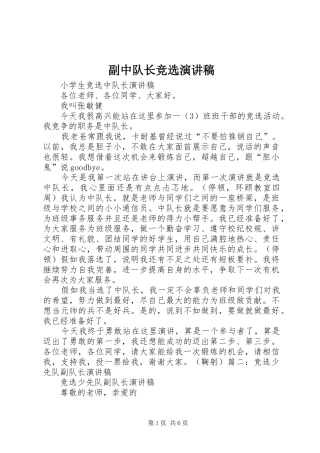 副中队长竞选演讲稿