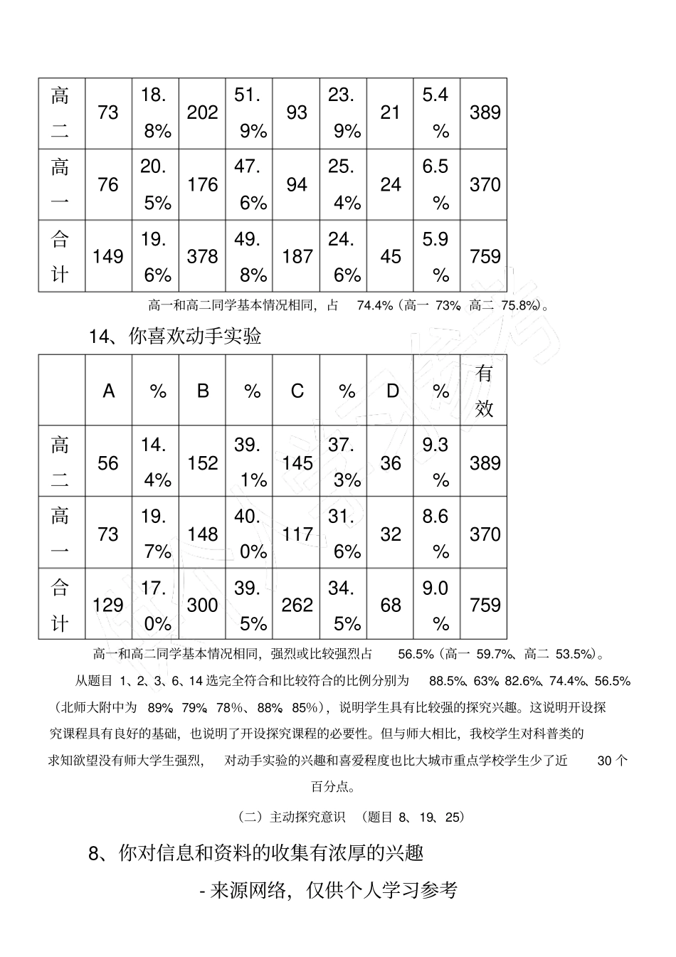 中学生探究性学习现状调查方案和分析报告_第3页