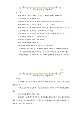 班干部职责(张贴班级)