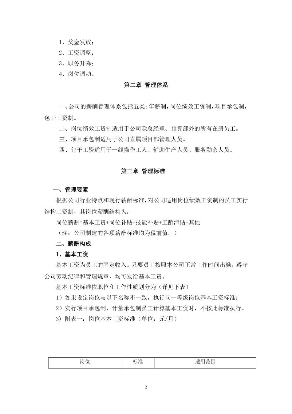 XX建设有限公司薪酬管理制度_第2页