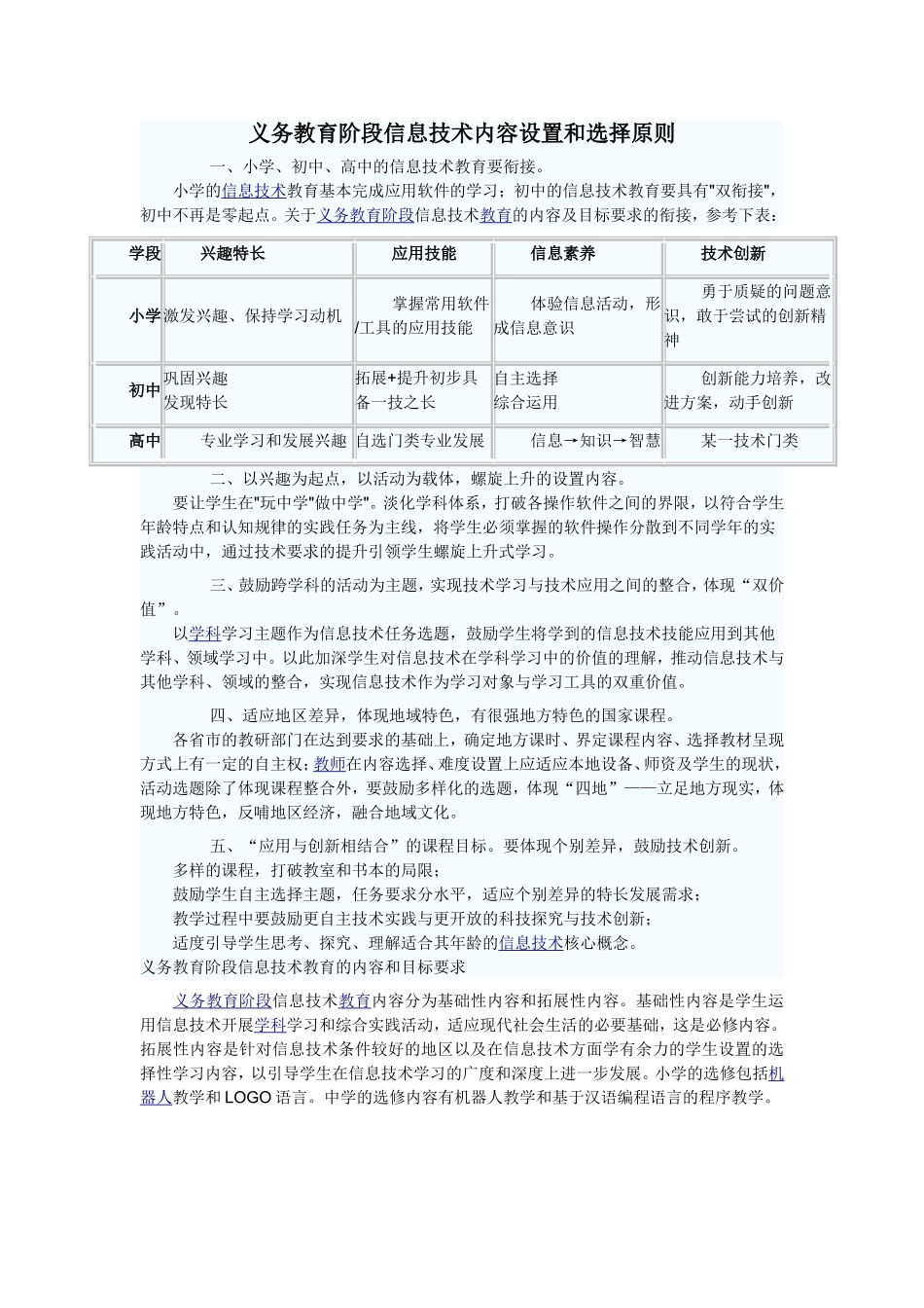 义务教育阶段信息技术内容设置和选择原则_第1页