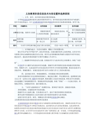 义务教育阶段信息技术内容设置和选择原则