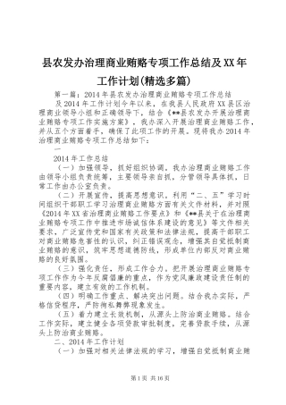 县农发办治理商业贿赂专项工作总结及XX年工作计划(精选多篇)