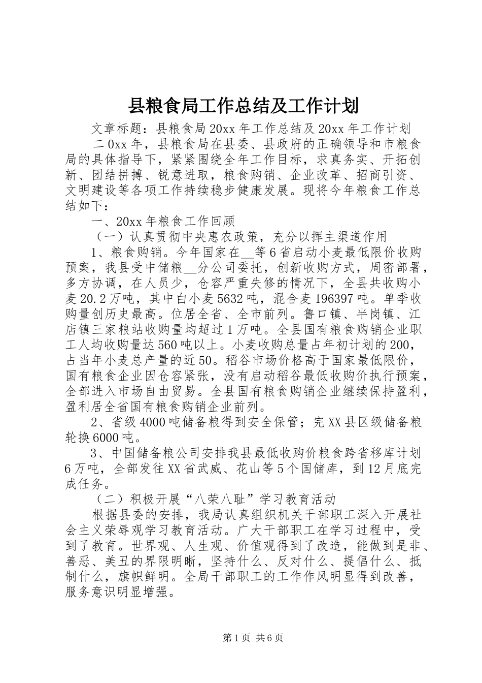 县粮食局工作总结及工作计划_第1页